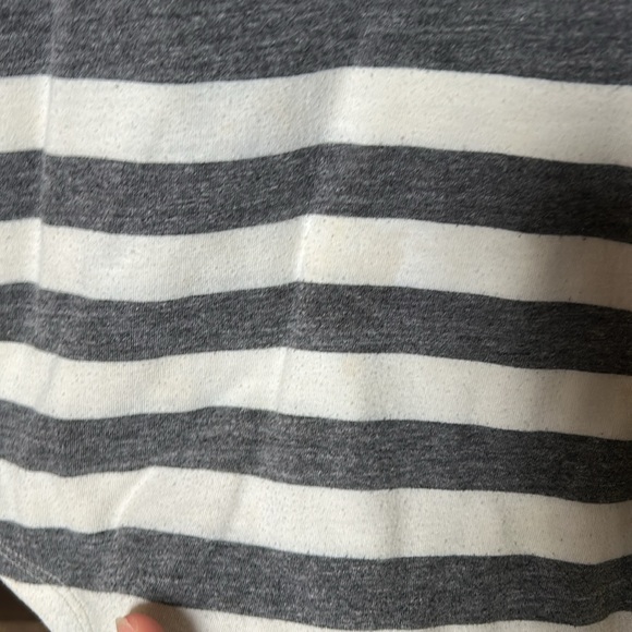 LulaRoe Striped Gray and Red Raglan Shirt, 2 spot showing on picture - Picture 4 of 5